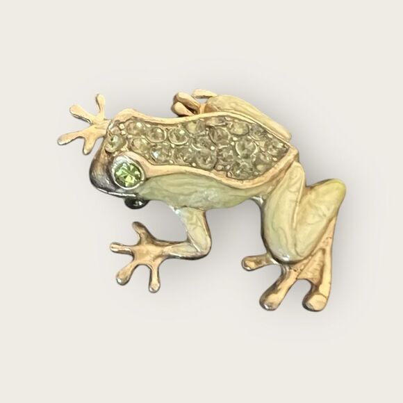 Liz Claiborne frog brooch gold tone and rhinestones - Picture 2 of 9